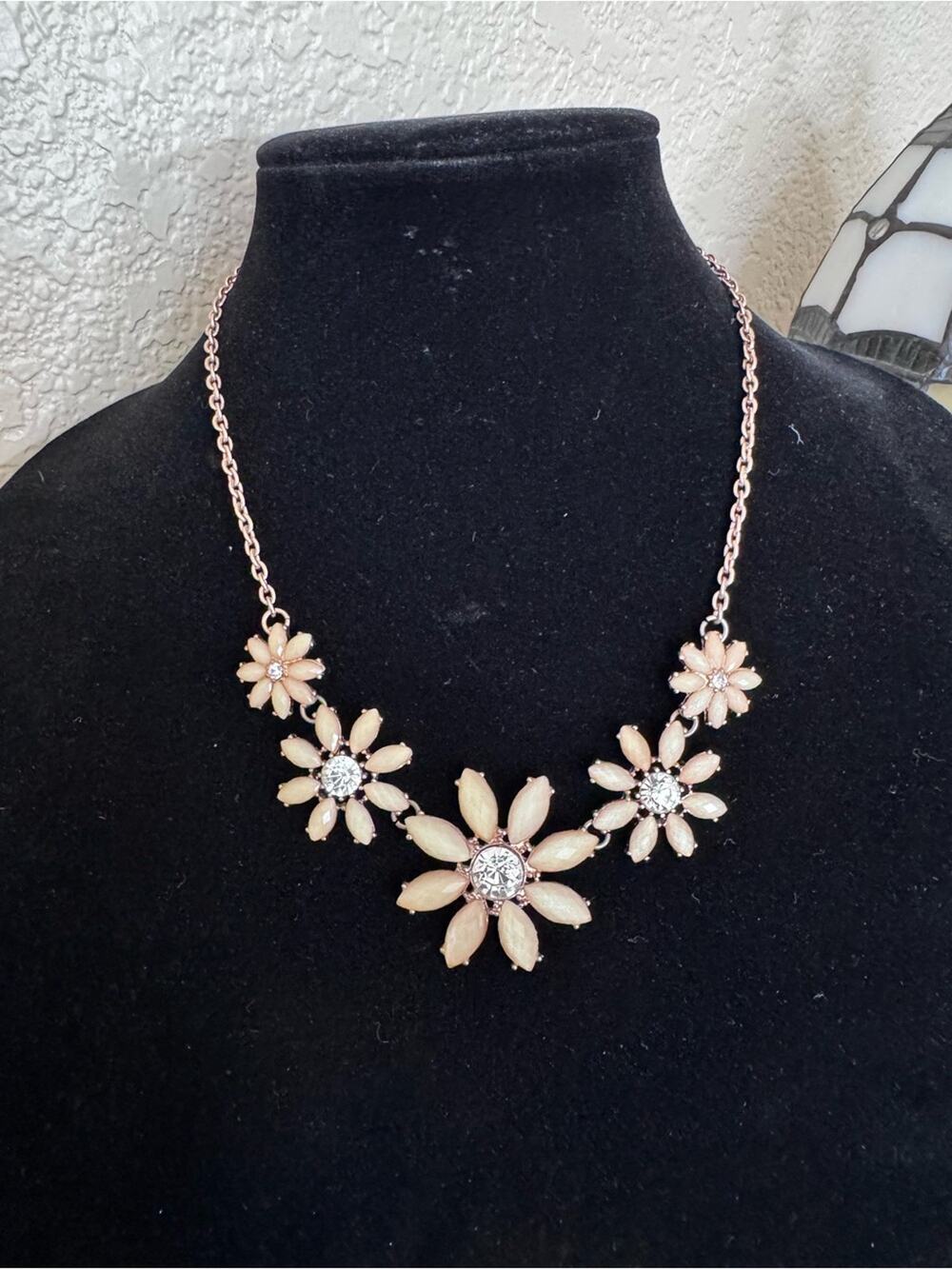 Icing Floral Daisy Statement Necklace in Cream with Rhinestones